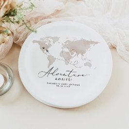 Plato De Papel CARMEN Beige Map Adventure Baby Shower