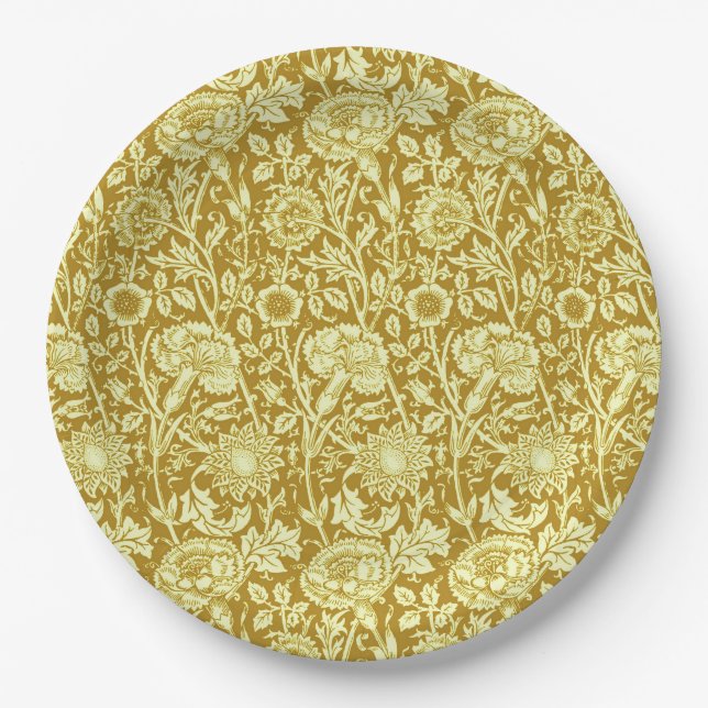 Plato De Papel Carnación Art Nouveau Damasco, mostaza y amarillo (Anverso)