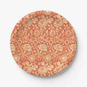 Plato De Papel Carnación de Art Nouveau Damask, Naranja mandarín