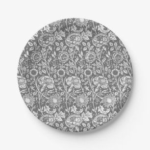 Plato De Papel Carnación modernista Damasco, gris / gris