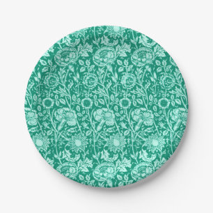 Plato De Papel Carnación modernista Damasco, turquesa