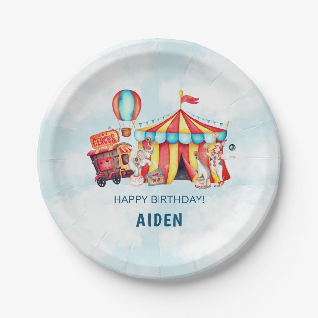 Plato De Papel Carnaval Circo Big Top Blue Birday (Anverso)