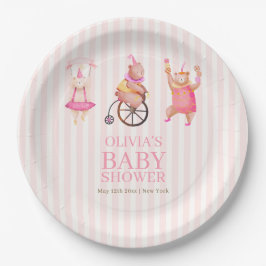 Plato De Papel Carnaval de circo rosado Teddy Bear Baby Shower