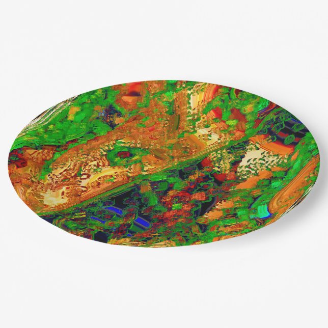 Plato De Papel Carnaval o máscara fiesta de pinturas, verde y nar (Angular)