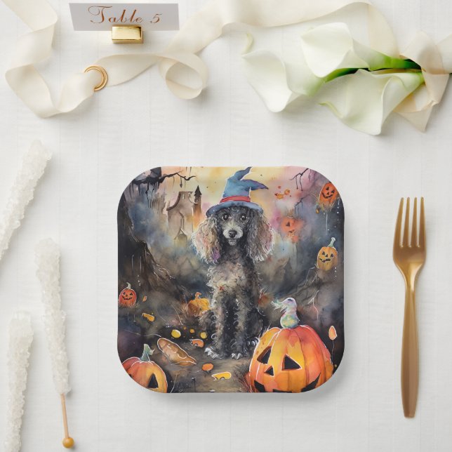 Plato De Papel Carne de Halloween con calabazas aterradoras (Boda)