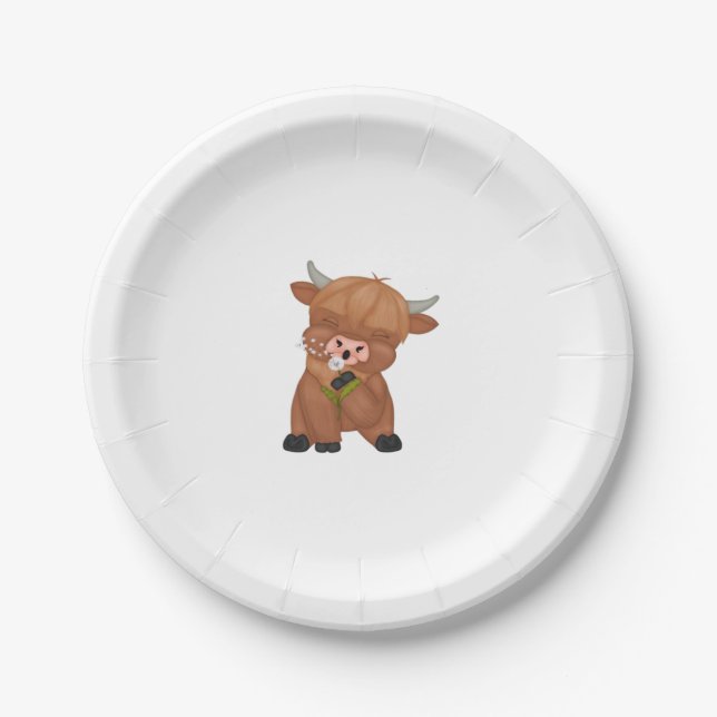 Plato De Papel Carne Highland Cow y Dandelion Puff Classic T-Shir (Anverso)