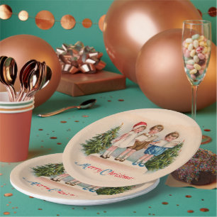 Plato De Papel Caroling Kids Navidades Placas de papel