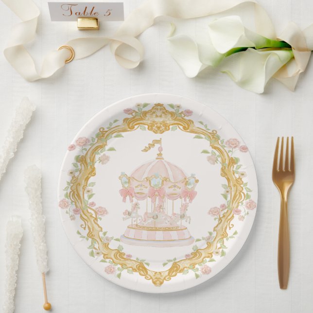 Plato De Papel Carousel Merry-go-round Fiesta (Boda)