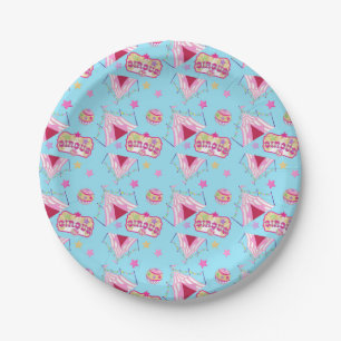 Plato De Papel Carpa de Circo Rosa con Estrellas Amarillas Vintag