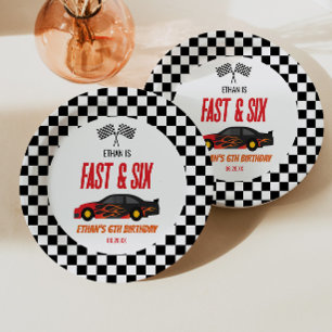 Plato De Papel Carrera de coches de carreras de llamas rojas Fast