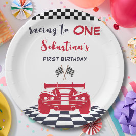 Plato De Papel Carreras a un primer cumpleaños de niños