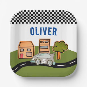 Plato De Papel Carreras Car Road House Nombre personalizado Cumpl