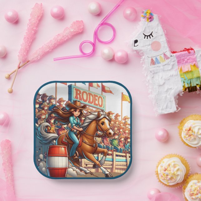 Plato De Papel Carreras de barril de Rodeo Occidental (Fiesta)