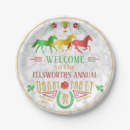Plato De Papel Carreras de caballo Derby Day Fiesta Marble colori