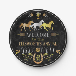 Plato De Papel Carreras de caballos Derby Day Fiesta Art Deco Oro