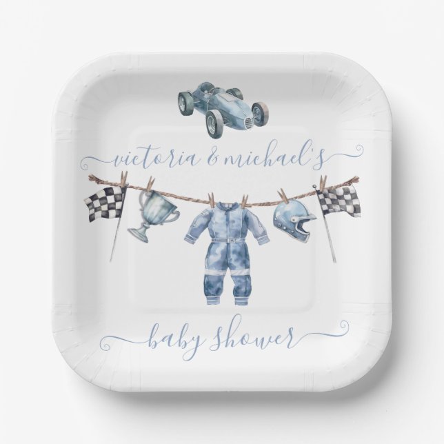 Plato De Papel Carreras de coches Baby Shower (Anverso)