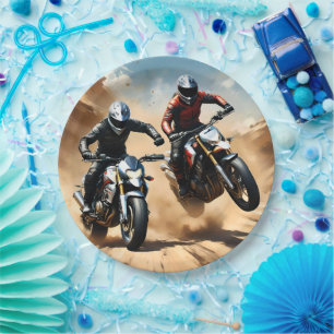 Plato De Papel Carreras De Motocicletas Sucias En El Desierto,