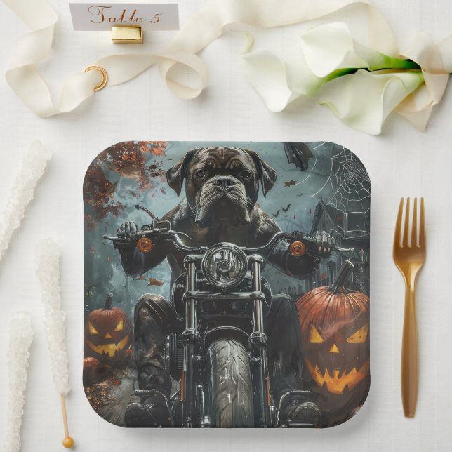 Plato De Papel Carretera de Cane Corso en motocicleta Halloween S (Boda)