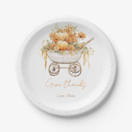 Plato De Papel Carrito de calabaza acuarela Baby Shower otoño