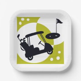 Plato De Papel Carrito de golf, clubes y verdes