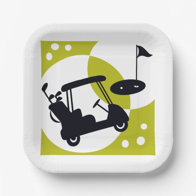 Plato De Papel Carrito de golf, clubes y verdes (Anverso)