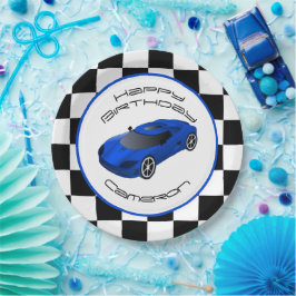Plato De Papel Carro de carreras azules | Fiesta de cumpleaños de
