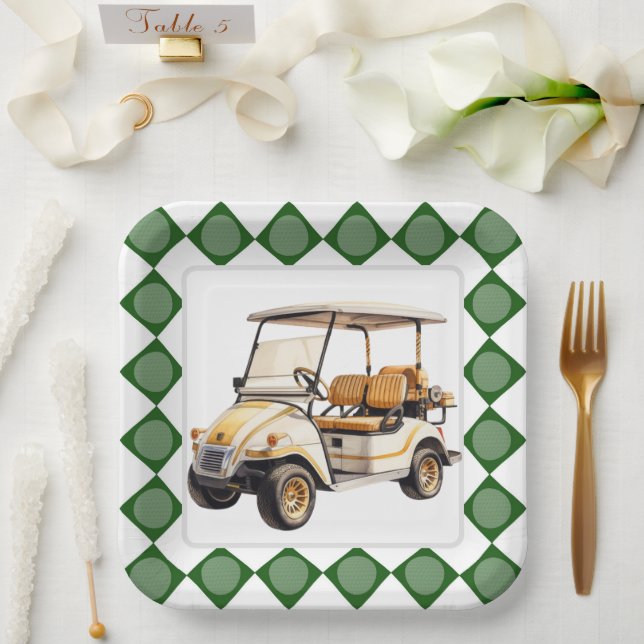 Plato De Papel Carro de golf (Boda)