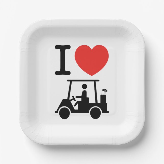 Plato De Papel Carro de golf I Heart (Love) (Anverso)