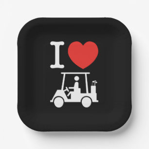 Plato De Papel Carro de golf I Heart (Love)