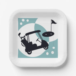 Plato De Papel Carro de golf retro en negro y azul