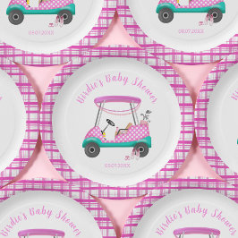 Plato De Papel Carro de golf rosa Suministros para bebés Baby Sho