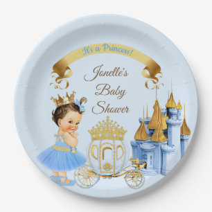 Plato De Papel Carruaje del Castillo de la Princesa Real Azul Oro