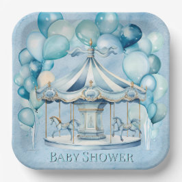 Plato De Papel Carrusel azul con Arch Balloons Boy Baby Shower