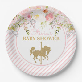 Plato De Papel Carrusel floral Merry Go Round Baby Shower