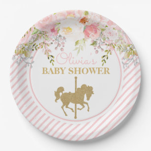 Plato De Papel Carrusel floral Merry Go Round Baby Shower