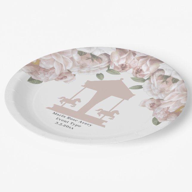 Plato De Papel Carrusel Floral suave rosa personalizado (Angular)