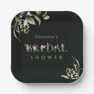 Plato De Papel Carta Botánica Floral Verde Oscura Ducha Bridal