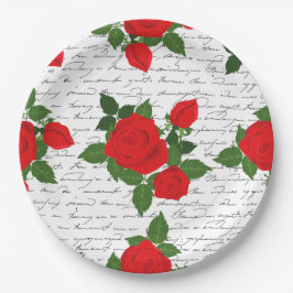 Plato De Papel carta de amor del día de san valentín rosas rojas 