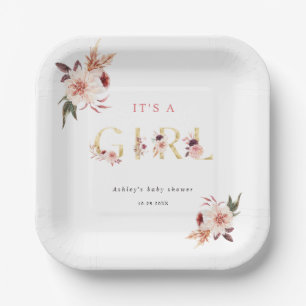 Plato De Papel Carta dorada floral elegante es un Baby Shower Chi