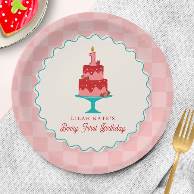Plato De Papel Cartel de la cesta de fresas de 1 cumpleaños de Be (Subido por el creador)