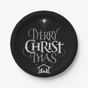 Plato De Papel Cartón de caligrafía religiosa para navidad