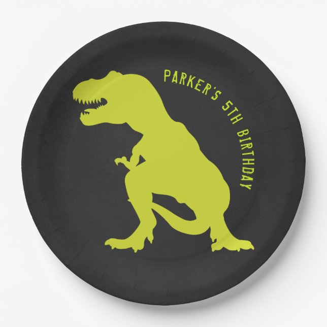Plato De Papel Cartón de cumpleaños de Dinosaur (Anverso)