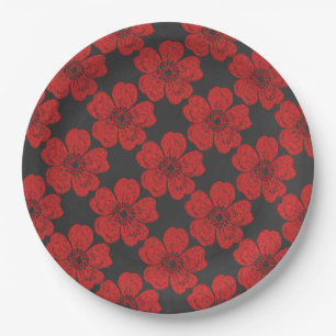 Plato De Papel Cartón de rosas rojas salvajes