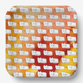 Plato De Papel Cartoon Cats Doodle Line Drawing