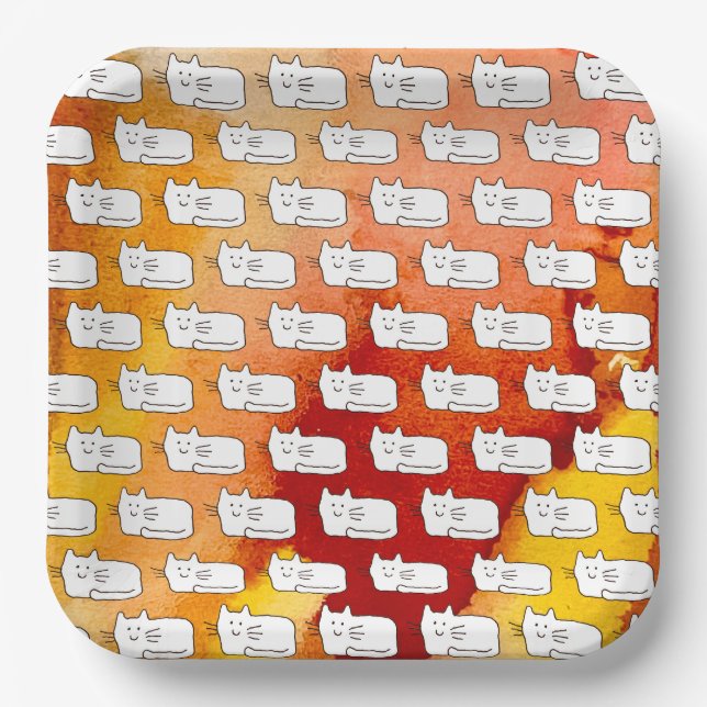 Plato De Papel Cartoon Cats Doodle Line Drawing (Anverso)