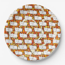 Plato De Papel Cartoon Cats Doodle Line Drawing