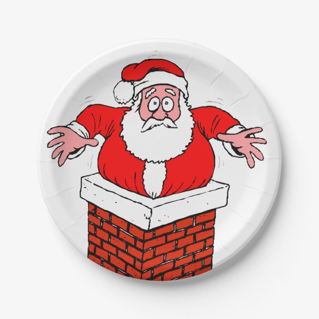Plato De Papel cartoon Santa Claus got stuck in the chimney (Anverso)