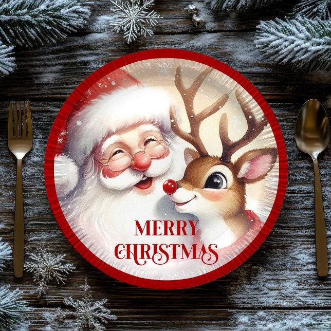 Plato De Papel Cartoon Santa Claus Rudolph Christmas Plates (Cartoon Santa Claus Rudolph Christmas Plates)