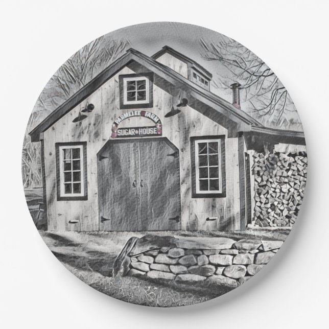 Plato De Papel Casa De Azúcar De Maple En Parmelee Farm (Anverso)