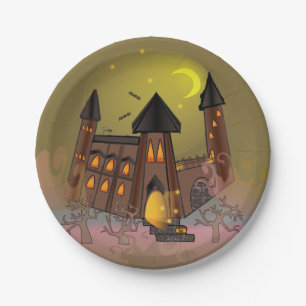 Plato De Papel Casa de brujas espeluznante de Halloween y castill